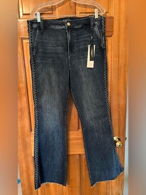 Liverpool Dark Blue Flare Jeans with Braided Side Trim
